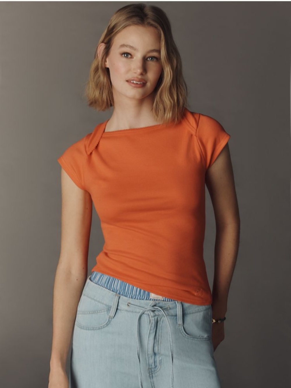 Maeve Cotton Blend Cap-Sleeve Tee